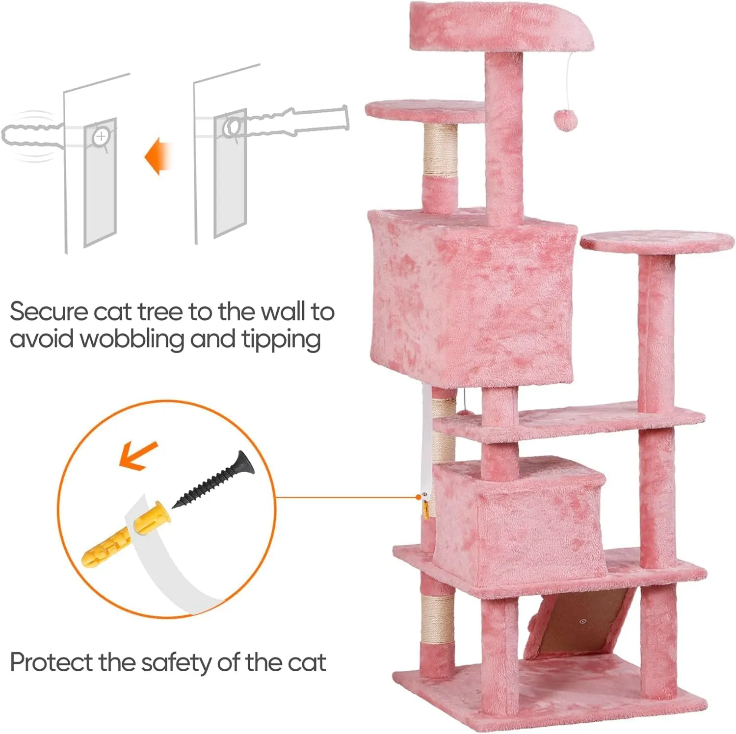 53 inches Heavy Duty Multi-Level Cat Tree Tower with Condo Furniture & Scratching Posts for Kittens Play Rest (Pink)