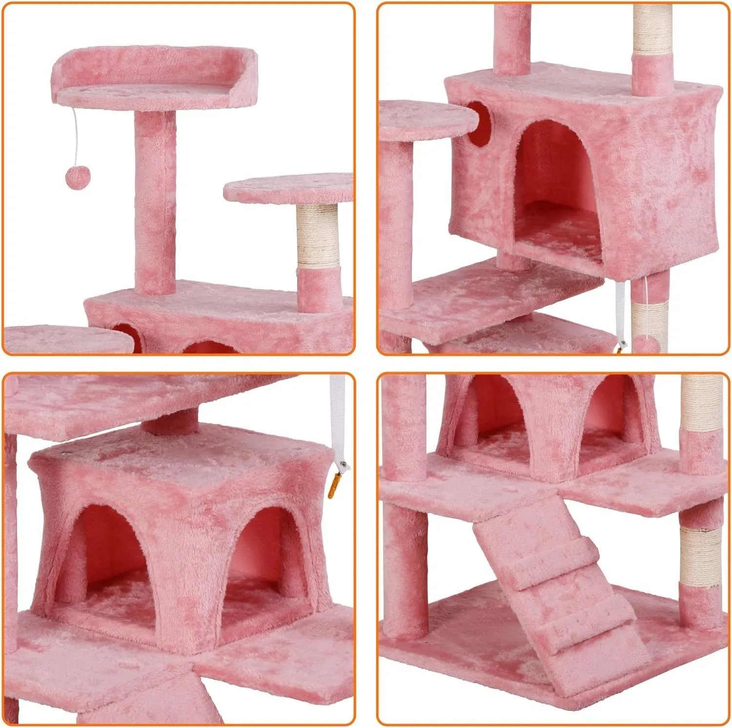 53 inches Heavy Duty Multi-Level Cat Tree Tower with Condo Furniture & Scratching Posts for Kittens Play Rest (Pink)