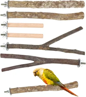 6 PCS Natural Wood Bird Perch Parrot Stand Fork Toys, Hanging Multi-Branch Perch Bird Cage Accessories for Small Parakeets, Conures, Cockatiels, Budgies, Finches, 3 Types