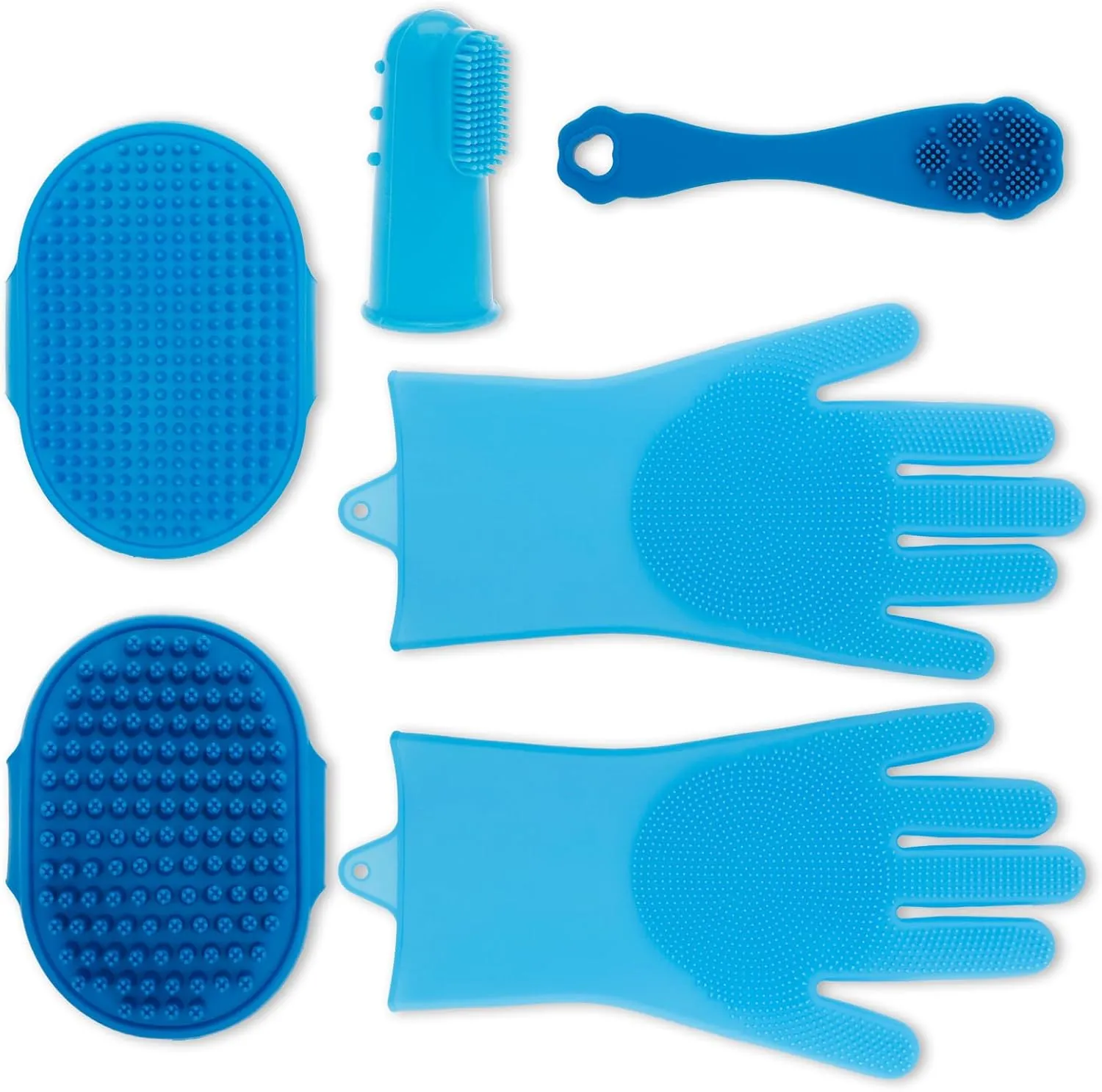 6/8 pcs Pet Grooming Gloves, Heat Resistant Dog Bathing Gloves, Dog Bath Brush Toothbrush Finger Shampoo Brush Grooming Mitt, Silicone Pet Cat Cleaning Kit for Washing Bathing Massaging(blue,6)