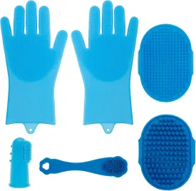 6/8 pcs Pet Grooming Gloves, Heat Resistant Dog Bathing Gloves, Dog Bath Brush Toothbrush Finger Shampoo Brush Grooming Mitt, Silicone Pet Cat Cleaning Kit for Washing Bathing Massaging(blue,6)
