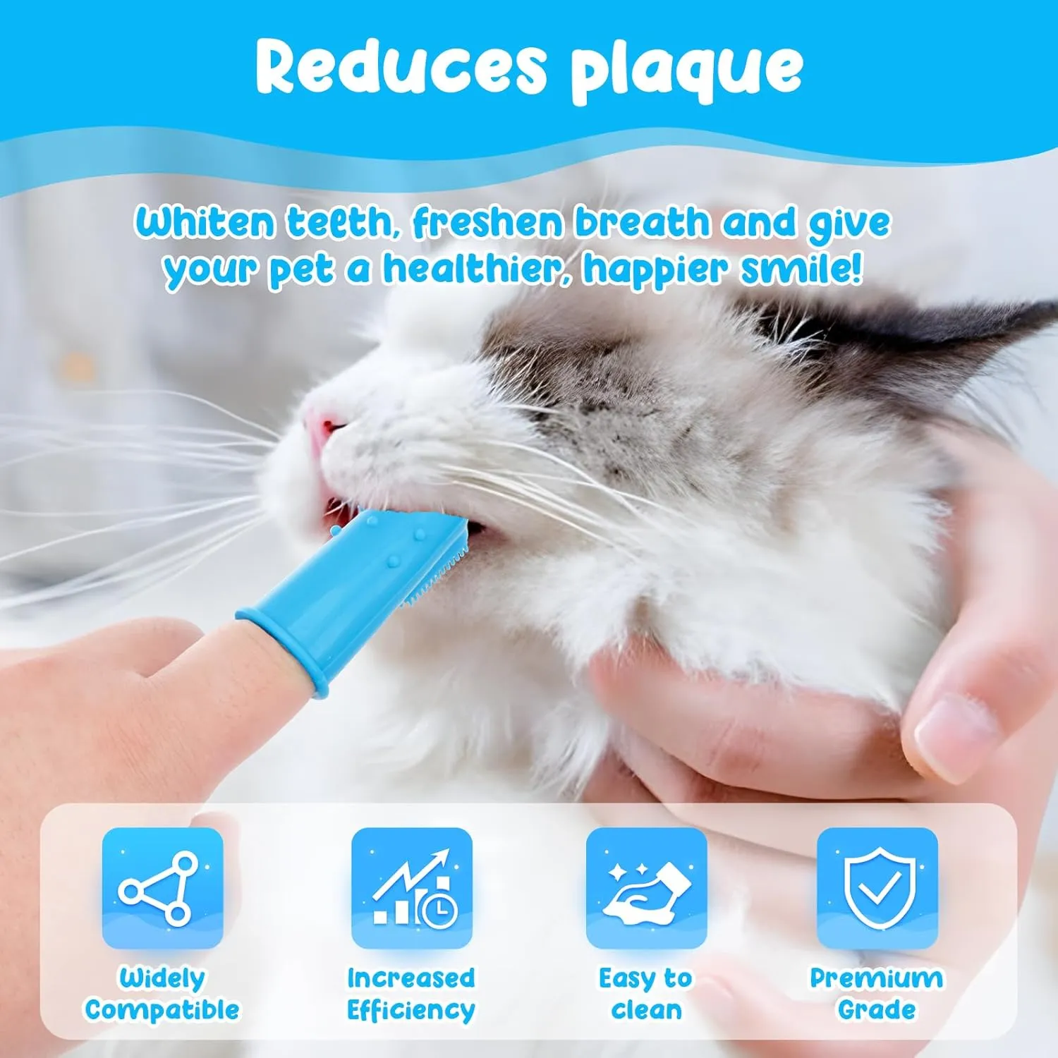 6/8 pcs Pet Grooming Gloves, Heat Resistant Dog Bathing Gloves, Dog Bath Brush Toothbrush Finger Shampoo Brush Grooming Mitt, Silicone Pet Cat Cleaning Kit for Washing Bathing Massaging(blue,6)