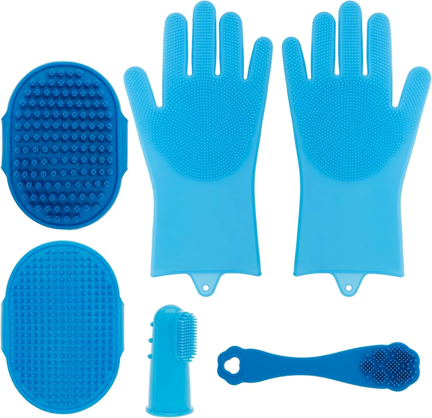 6/8 pcs Pet Grooming Gloves, Heat Resistant Dog Bathing Gloves, Dog Bath Brush Toothbrush Finger Shampoo Brush Grooming Mitt, Silicone Pet Cat Cleaning Kit for Washing Bathing Massaging(blue,6)