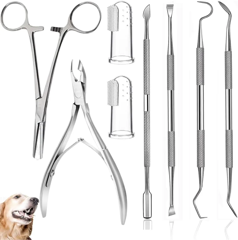 8 Pcs Dog Tartar Remover Pet Teeth Cleaning Tool, Cat Plaque Off Calculus Remover, Dog Tooth Scaler and Scraper, Stainless Steel Dental Forceps for Dogs and Cats Oral Care