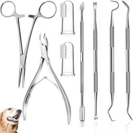8 Pcs Dog Tartar Remover Pet Teeth Cleaning Tool, Cat Plaque Off Calculus Remover, Dog Tooth Scaler and Scraper, Stainless Steel Dental Forceps for Dogs and Cats Oral Care