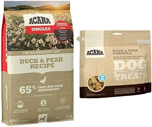ACANA Singles Limited Ingredient Dry Dog Food, Grain Free, High Protein, Duck & Pear, 25lb   Treats
