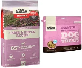 ACANA Singles Limited Ingredient Dry Dog Food, Grain Free, High Protein, Lamb & Apple, 25lb   Treats