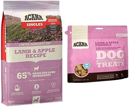 ACANA Singles Limited Ingredient Dry Dog Food, Grain Free, High Protein, Lamb & Apple, 25lb   Treats