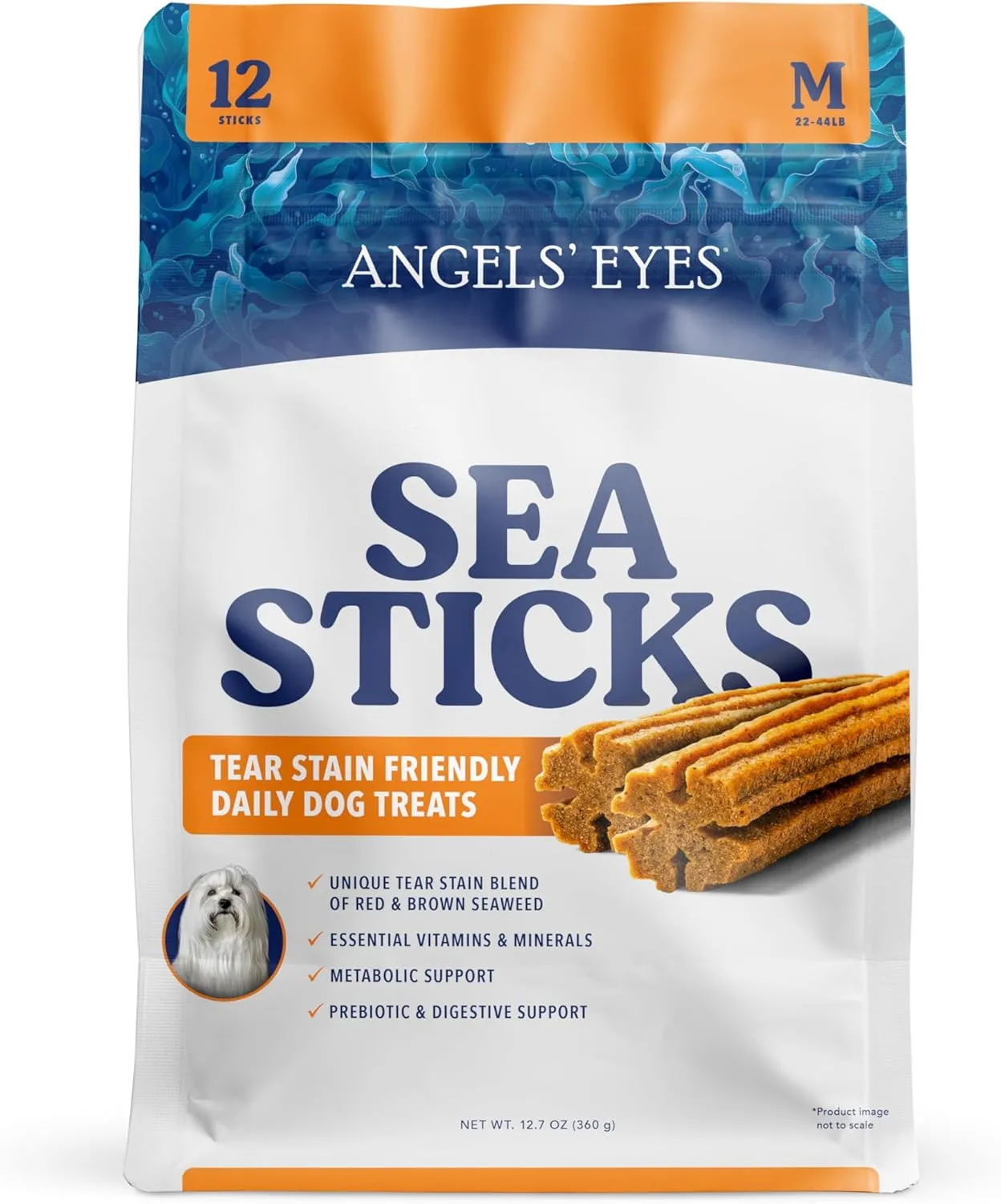 ANGELS' EYES Sea Sticks Tear Stain Friendly Daily Dog Treats with Red & Brown Seaweed Tear Stain, Gut Health, & Metabolic Support Grain-Free, Gluten-Free, Plant-Based North Sea Medium 12ct