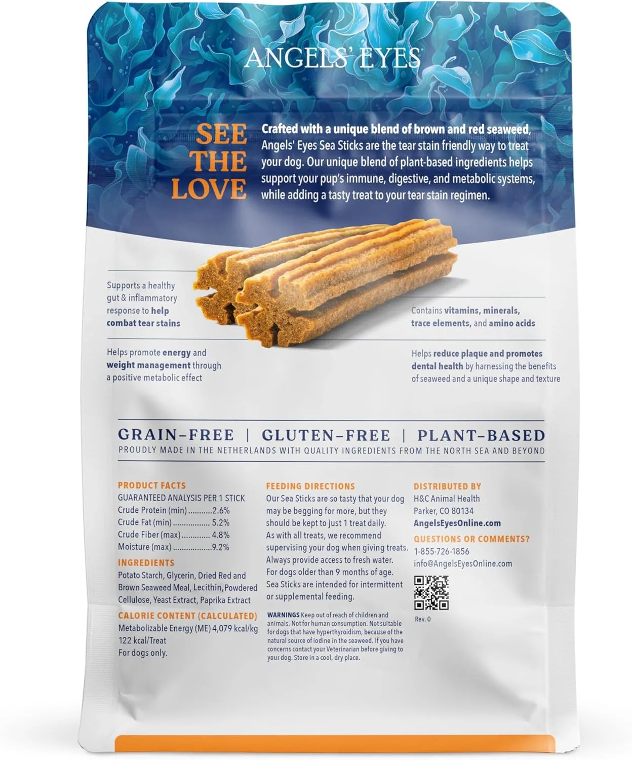 ANGELS' EYES Sea Sticks Tear Stain Friendly Daily Dog Treats with Red & Brown Seaweed Tear Stain, Gut Health, & Metabolic Support Grain-Free, Gluten-Free, Plant-Based North Sea Medium 12ct