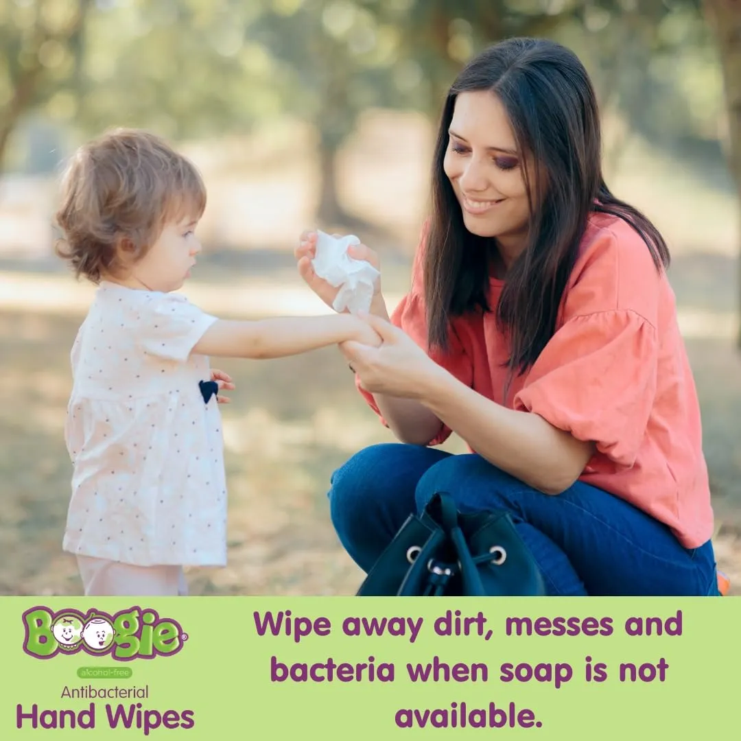 Antibacterial Hand Wipes by Boogie Wipes, Alcohol-Free, Hypoallergenic and Moisturizing Aloe, Boogie Hand Wipes for Adults and Kids, 5 Packs of 20