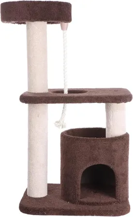 Armarkat 3-Tier Carpeted Cat Tree Condo F3703, Real Wood Kitten Activity Tree, Brown