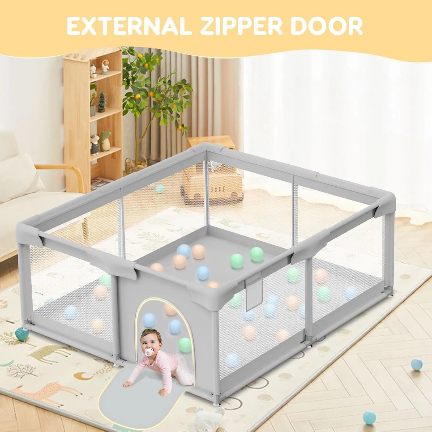 Baby Playpen for Toddler, Large Playpen for Babies 50"  50" Baby Fence Playards, Kids Safety Play Pen Area for Indoor & Outdoor (Grey)
