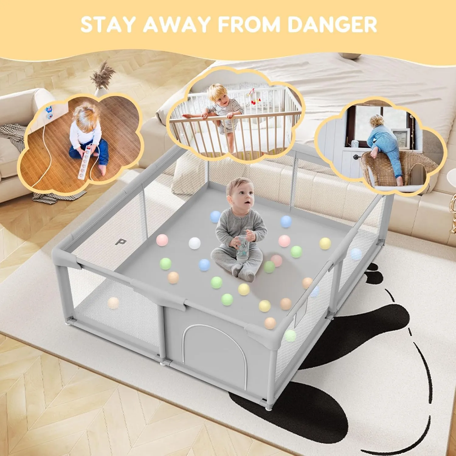 Baby Playpen for Toddler, Large Playpen for Babies 50"  50" Baby Fence Playards, Kids Safety Play Pen Area for Indoor & Outdoor (Grey)