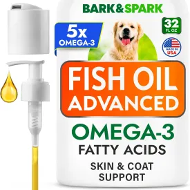 BARK&SPARK Omega 3 Fish Oil for Dogs & Cats - w/Wild Alaskan Salmon Oil for Dogs, Fish Oil Liquid Supplement for Pets, EPA DHA Fatty Acids, Skin&Coat Support 32 Oz