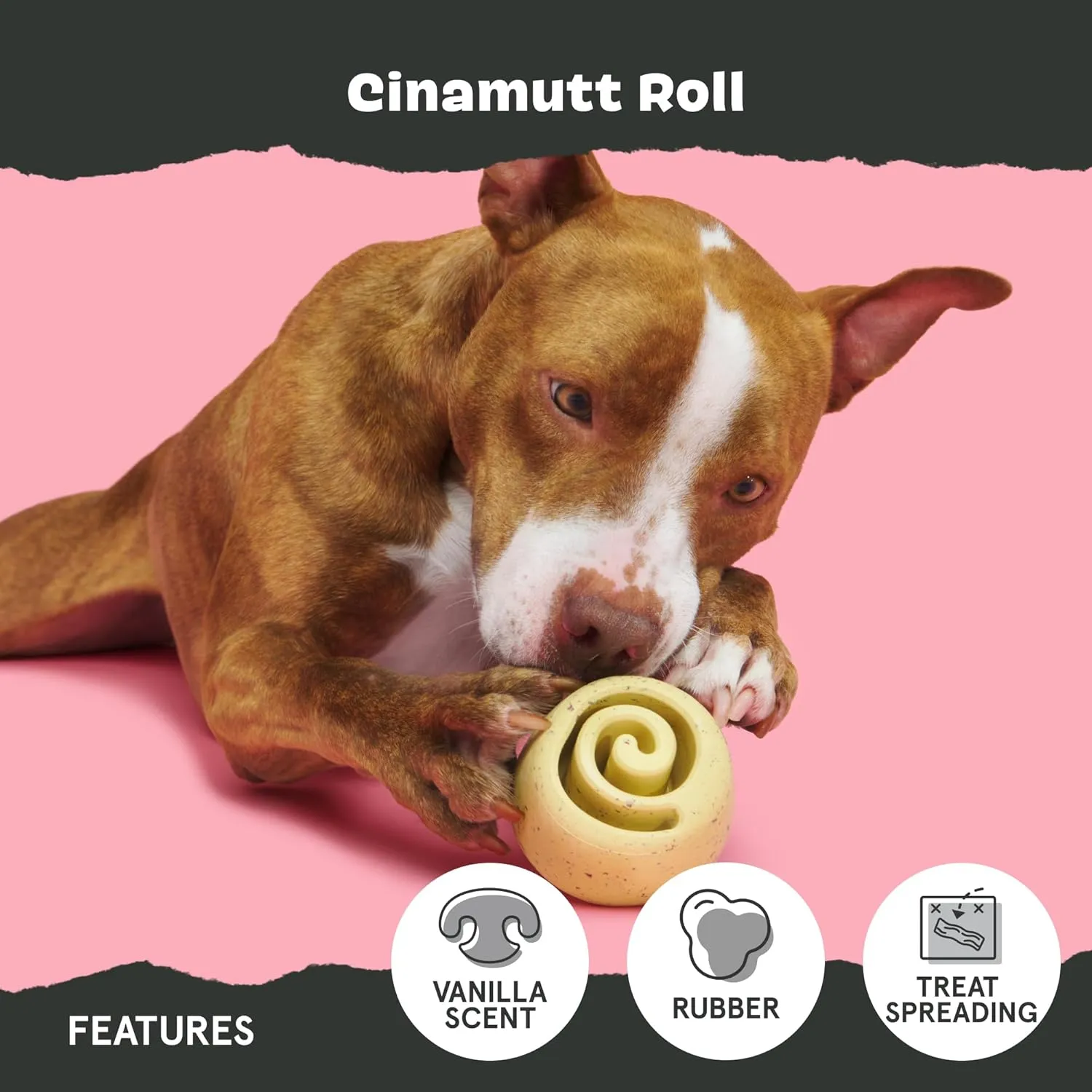 Barkbox Super Chewer Cinamutt Roll Treat Dispensing Toy for Dogs and Puppies, Medium and Large Dogs