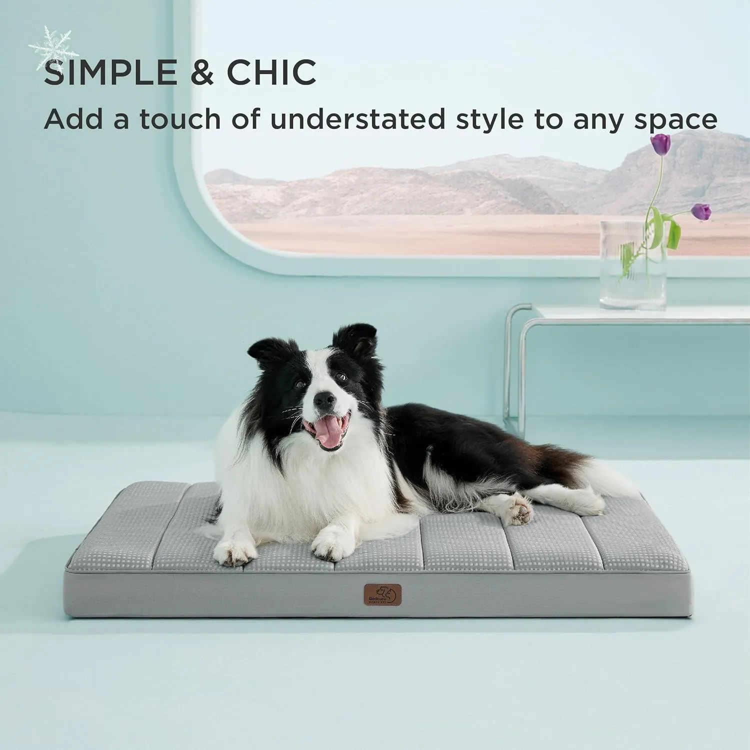 Bedsure Cooling Dog Bed for Crate - Large Orthopedic Waterproof Puppy Beds with Removable Washable Cover, Egg Crate Foam Pet Mat, Suitable for Pet Up to 50 lbs