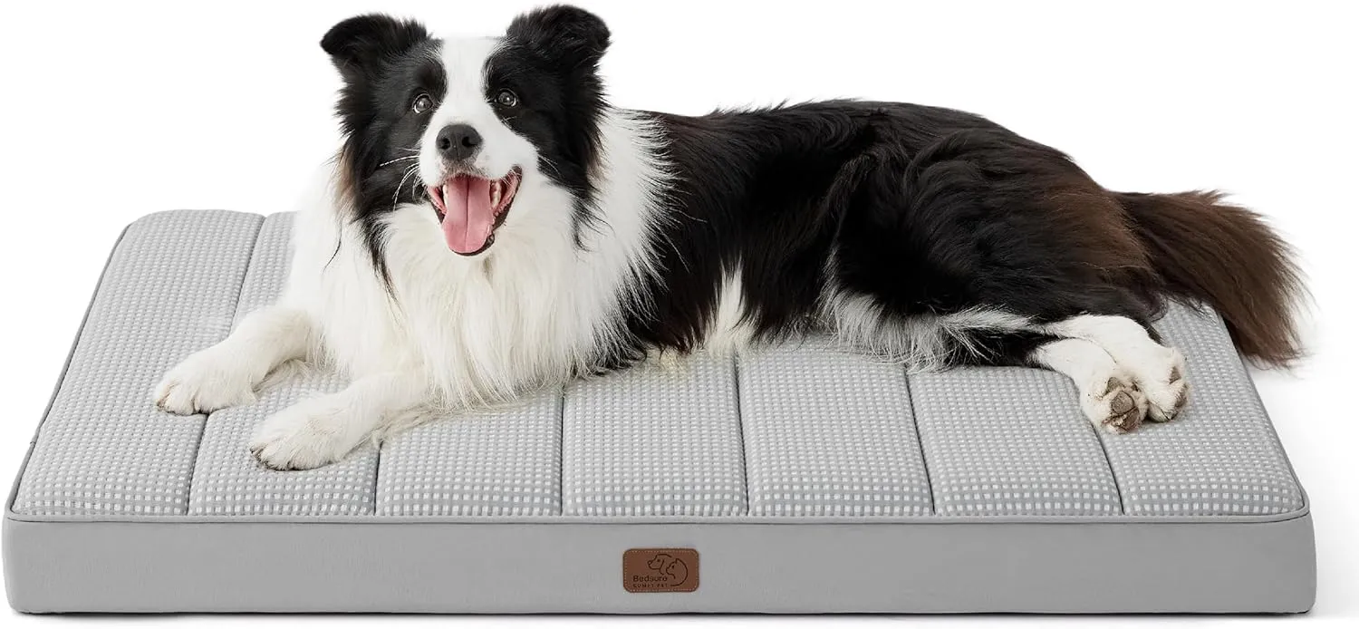 Bedsure Cooling Dog Bed for Crate - Large Orthopedic Waterproof Puppy Beds with Removable Washable Cover, Egg Crate Foam Pet Mat, Suitable for Pet Up to 50 lbs