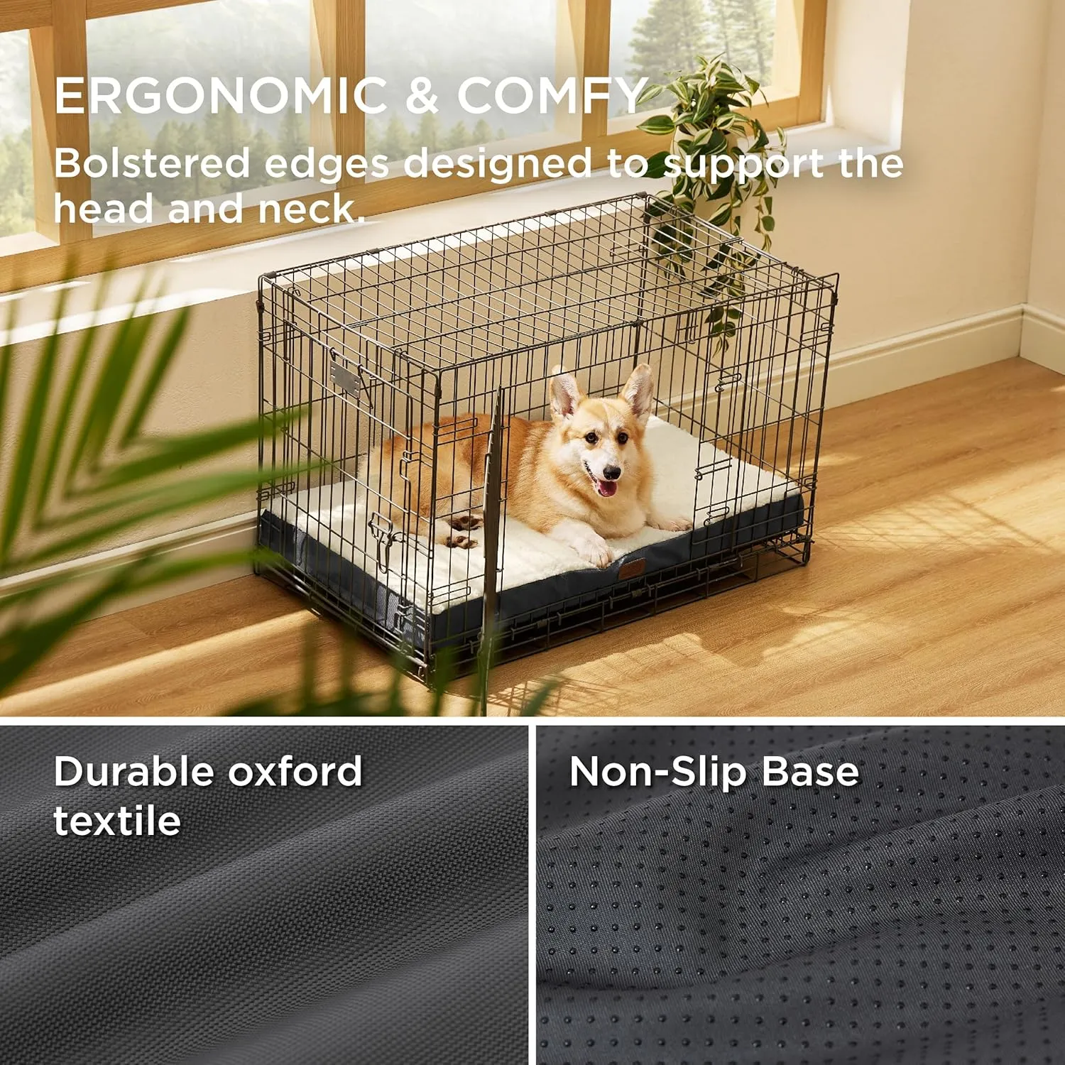 Bedsure Large Dog Bed for Crate - Orthopedic Waterproof Pet Beds with Removable Washable Cover, Egg Crate Foam Crate Mat, Suitable for Pet Up to 50 lbs