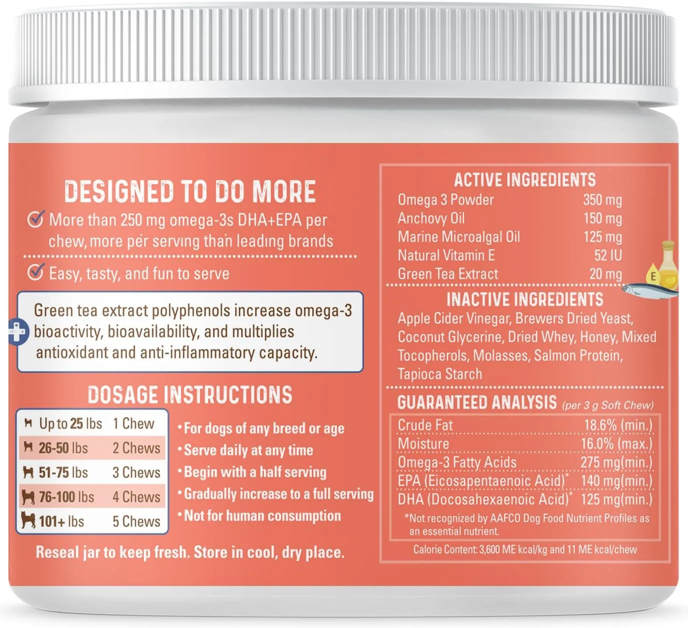 Bernies OMG!!! Omegas Chews for Dogs - 5X Extra Strength DHA EPA, Fish Oil, Healthy Skin & Coat, Allergy Relief, Joint Supplement (Salmon Flavor)