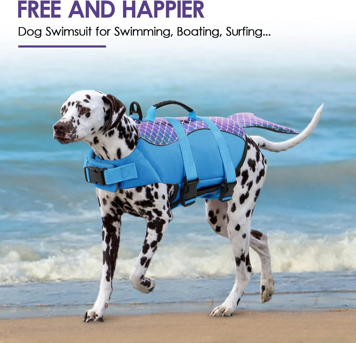 Bess Bridal Dog Life Jacket - Mermaid Life Vest for Swimming Boating - Pet Lifejacket Swimsuit with Rescue Handle - High Flotation Lifesaver Preserver for Small Medium Large Dogs, Blue Mermaid M