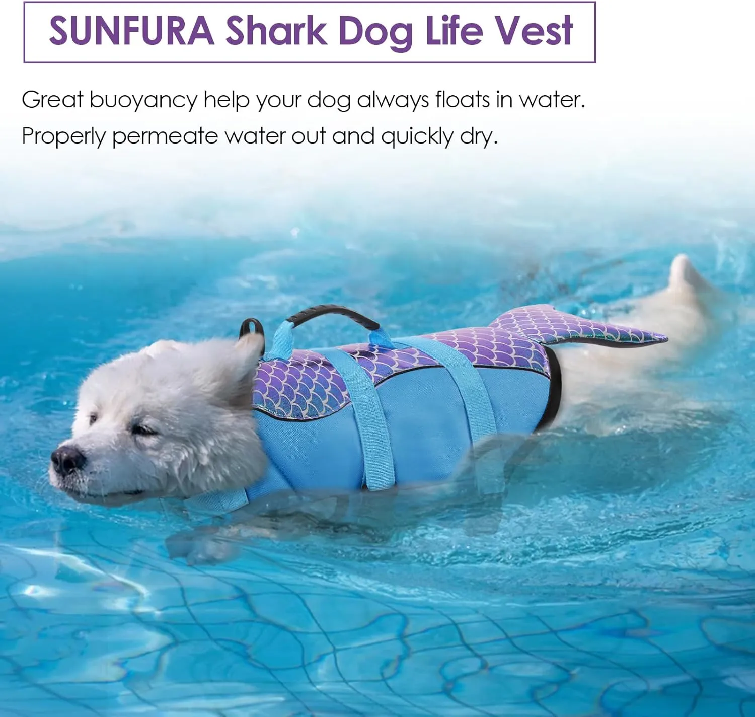 Bess Bridal Dog Life Jacket - Mermaid Life Vest for Swimming Boating - Pet Lifejacket Swimsuit with Rescue Handle - High Flotation Lifesaver Preserver for Small Medium Large Dogs, Blue Mermaid M