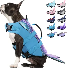 Bess Bridal Dog Life Jacket - Mermaid Life Vest for Swimming Boating - Pet Lifejacket Swimsuit with Rescue Handle - High Flotation Lifesaver Preserver for Small Medium Large Dogs, Blue Mermaid M
