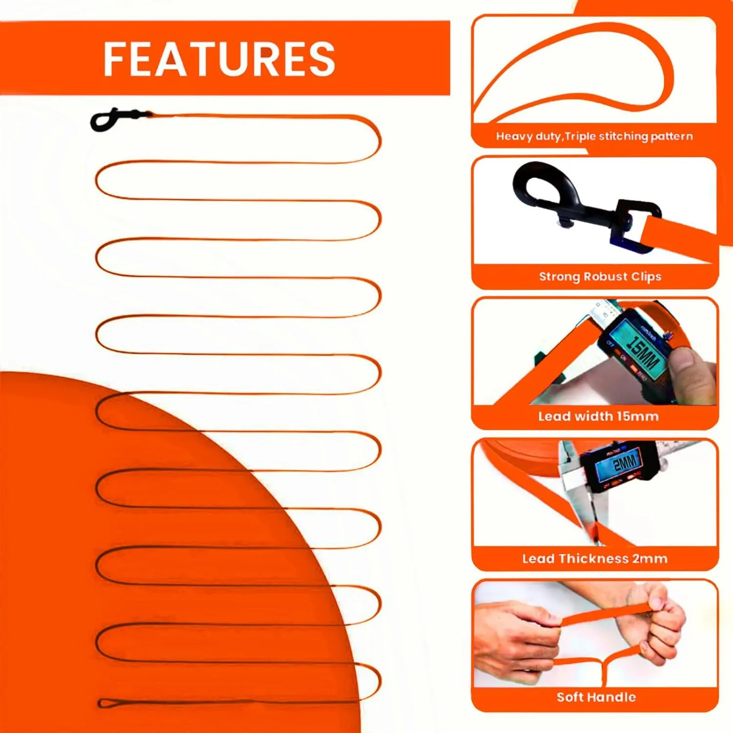 Biothane Long Line Dog Leash 5ft, 10ft, 16ft, 30ft, 50ft PVC Recall Waterproof Dog Leash Beach Swimming Tracking Training Dogs Lead for Pet, Medium and Large Dogs