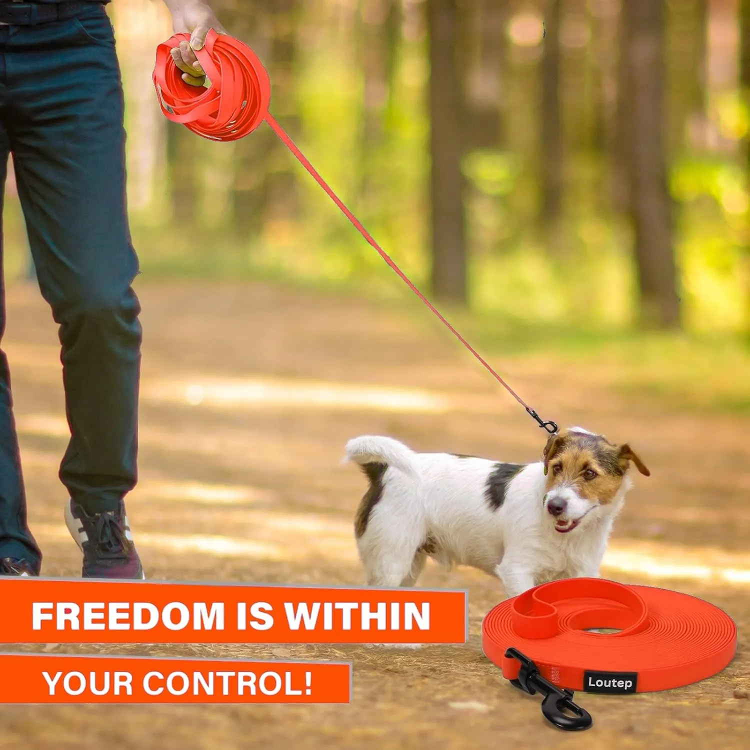 Biothane Long Line Dog Leash 5ft, 10ft, 16ft, 30ft, 50ft PVC Recall Waterproof Dog Leash Beach Swimming Tracking Training Dogs Lead for Pet, Medium and Large Dogs