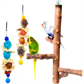 Bird Perches Stand,Natural Wood Parakeets Perches Toys Bird Cage Branch,Birdcage Hanging Chew Toys for Cockatiels Conures Parrots Finches Love Birds3pcs
