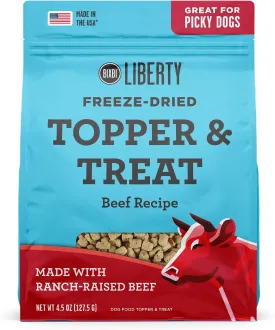 BIXBI Liberty Freeze Dried Dog Food Topper   Dog Treat, Beef Recipe, 4.5 oz - 98% Meat and Organs, No Fillers - Pantry-Friendly Raw Treat or Food Topper - USA Made in Small Batches