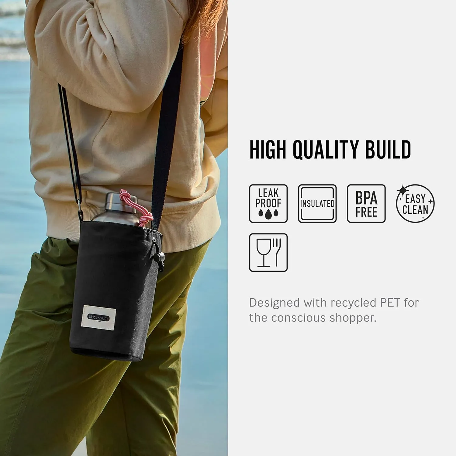 BLACK   BLUM Insulated Bottle Bag - For Adults and Kids - Made with Recycled PET and BPA Free - Bottle Bag for On The Go, Black