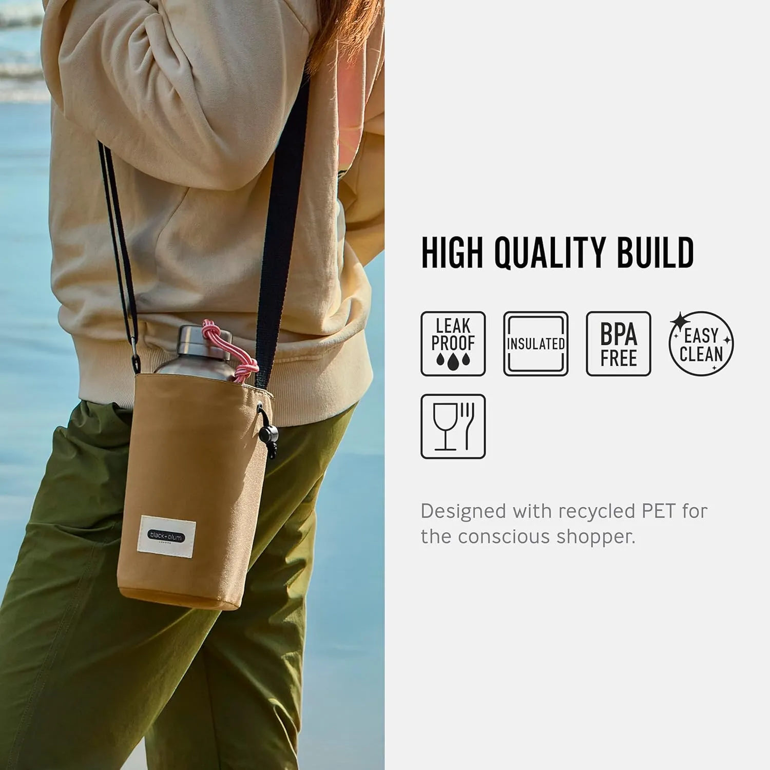 BLACK   BLUM Insulated Bottle Bag - For Adults and Kids - Made with Recycled PET and BPA Free - Bottle Bag for On The Go, Clay