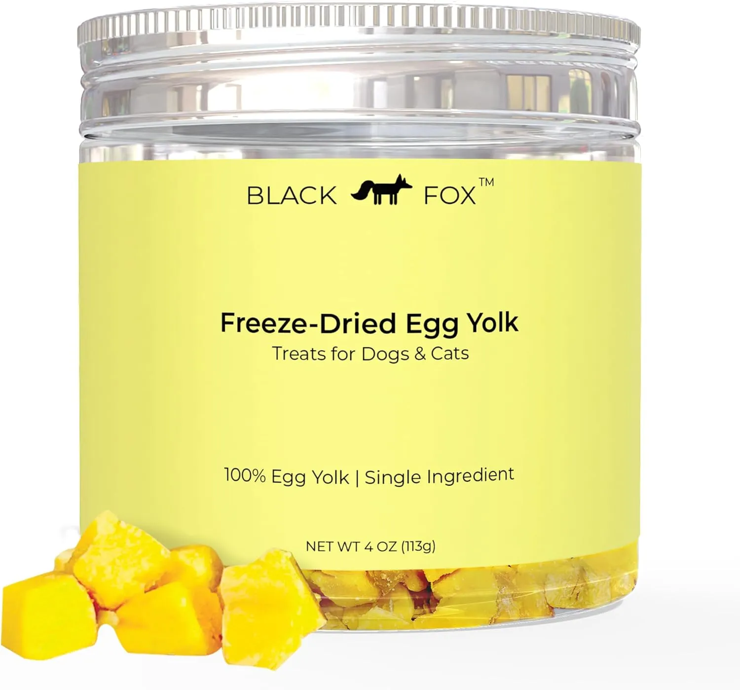 BLACK FOX Freeze-Dried Chicken Egg Yolk Dog Treats | Topper | Cat Treats | 4oz Single Ingredient, Raw, Healthy, All Natural, Human Grade, Digestion & Hairball Control
