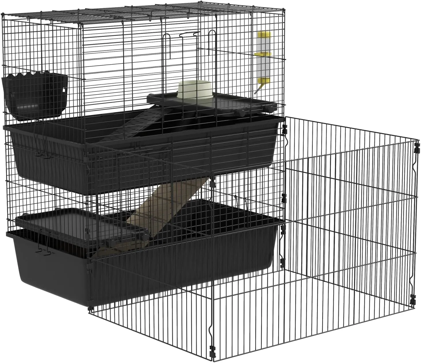 Black Multi-Level Small Animal Cage with Detachable Playpen for Guinea Pigs, Hedgehogs, Bunnies - 42x33x36 inches