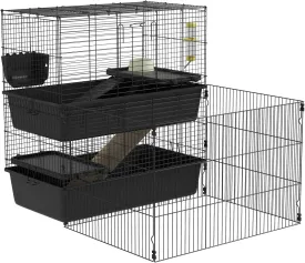 Black Multi-Level Small Animal Cage with Detachable Playpen for Guinea Pigs, Hedgehogs, Bunnies - 42x33x36 inches
