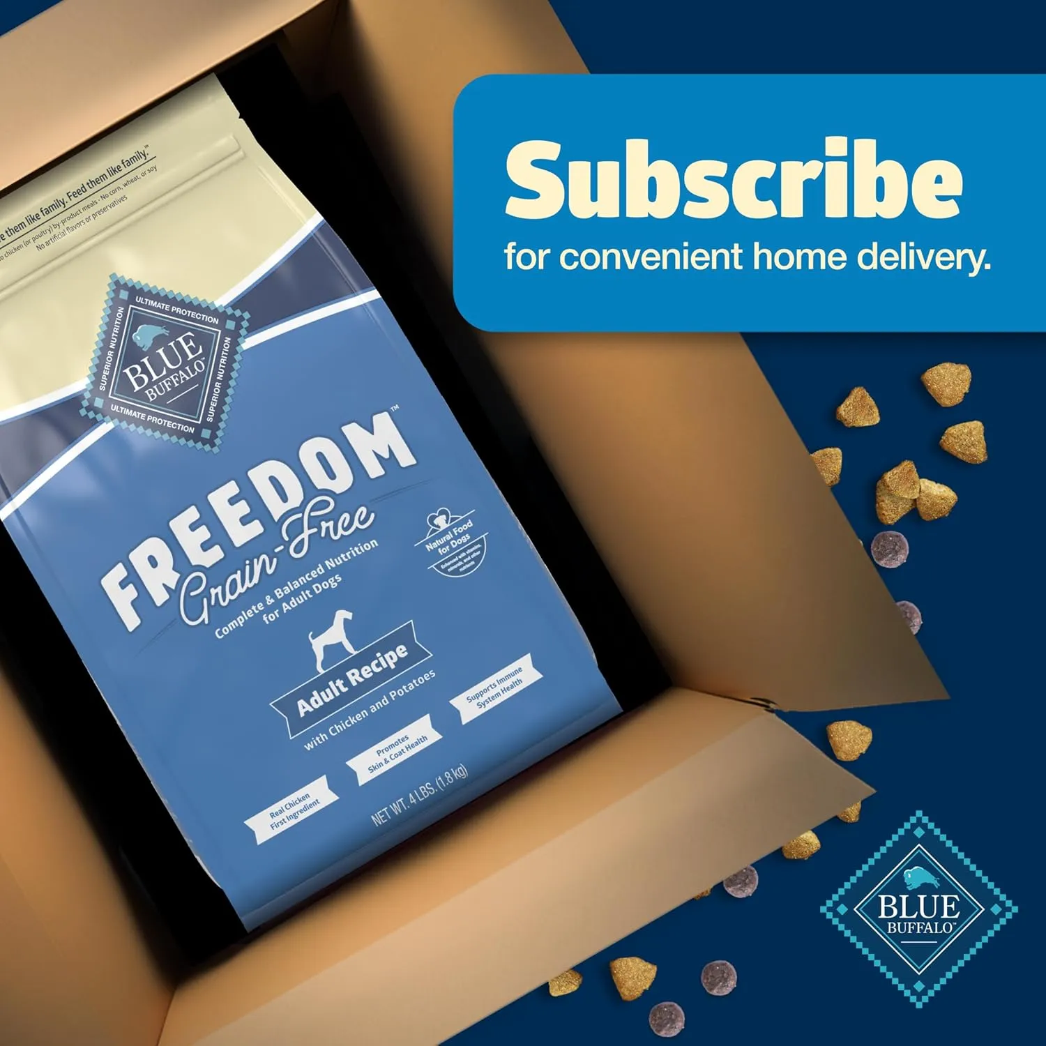 Blue Buffalo Freedom Grain-Free Dry Dog Food, Complete & Balanced Nutrition for Adult Dogs, Made in the USA With Natural Ingredients, Chicken & Potatoes, 4-lb Bag