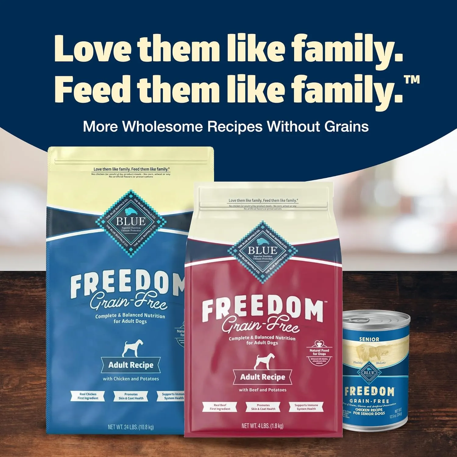 Blue Buffalo Freedom Grain-Free Dry Dog Food, Complete & Balanced Nutrition for Adult Dogs, Made in the USA With Natural Ingredients, Chicken & Potatoes, 4-lb Bag
