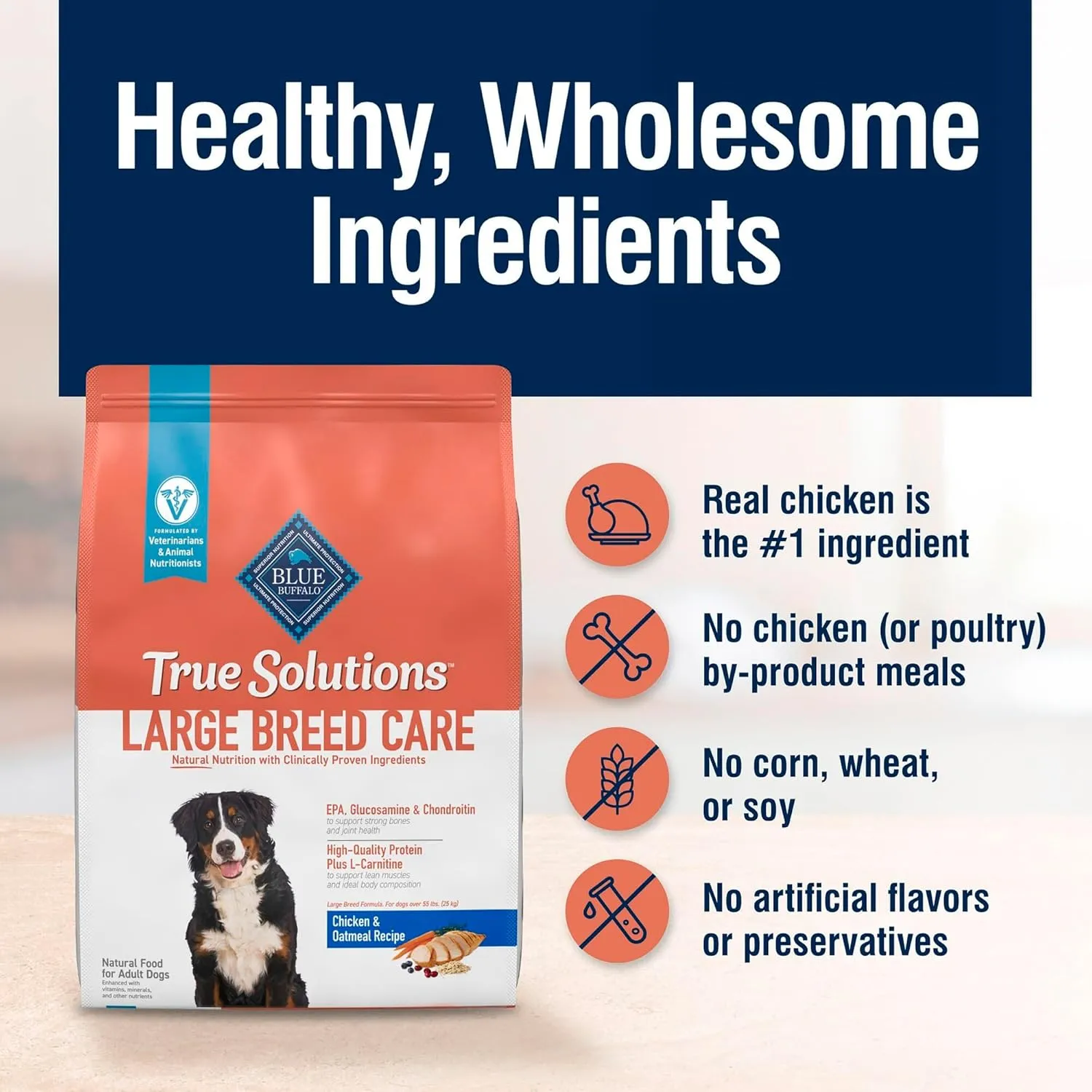 Blue Buffalo True Solutions Large Breed Care Natural Dry Dog Food for Adult Large Breed Dogs, Chicken, 24-lb. Bag