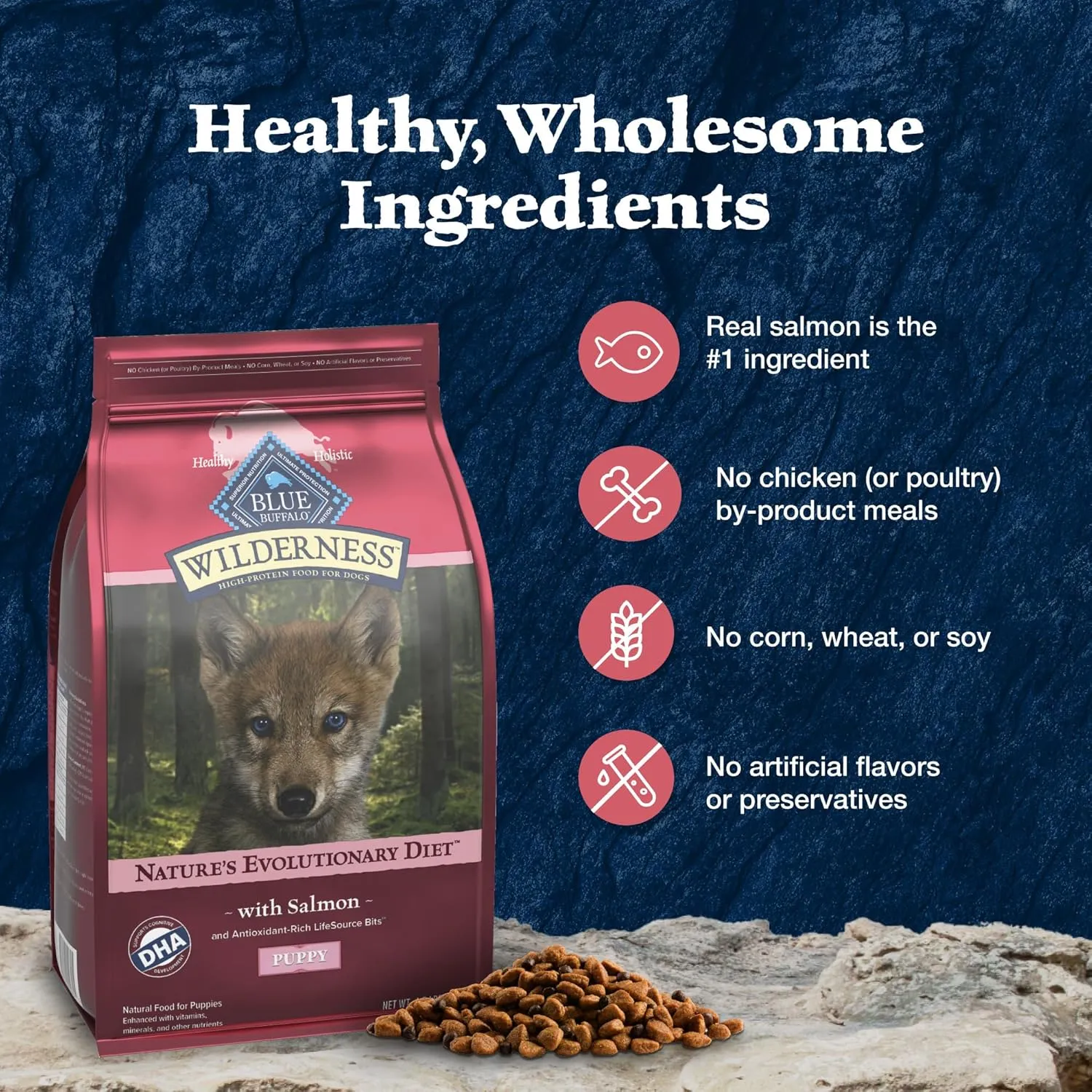 Blue Buffalo Wilderness High-Protein Natural Dry Food for Puppies, Salmon Recipe, 4.5-lb. Bag