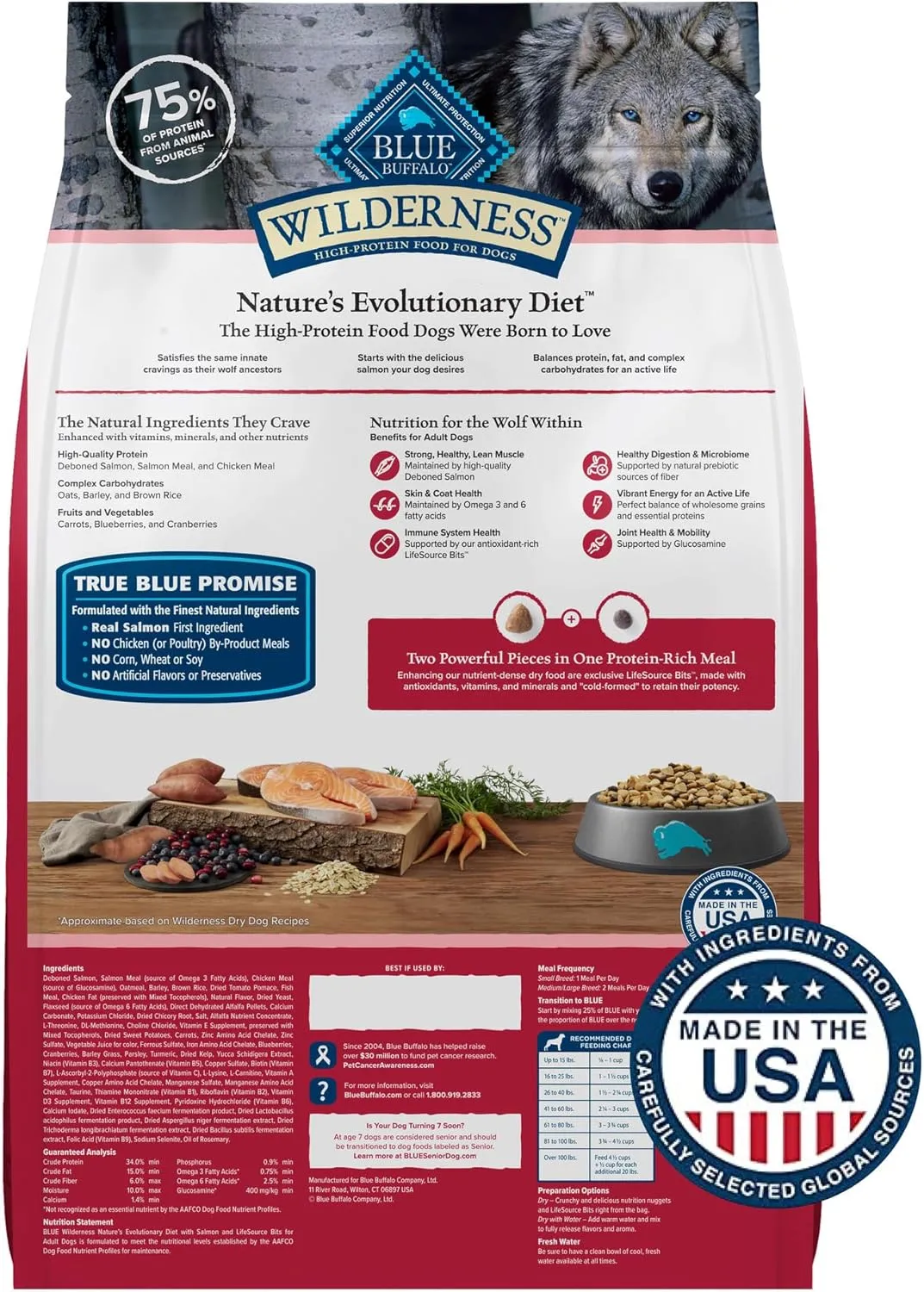 Blue Buffalo Wilderness Natural High-Protein Dry Food for Adult Dogs, Salmon Recipe, 13-lb. Bag