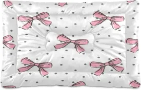 Bow Pink Crate Pet Bed, Portable Washable Dog Cat Mat, Soft Comfortable Pet Mattress with Non-Slip Bottom for Dogs Cats Sleeping, 24 x 18 Inch