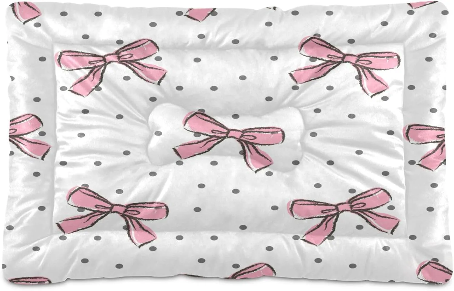 Bow Pink Crate Pet Bed, Portable Washable Dog Cat Mat, Soft Comfortable Pet Mattress with Non-Slip Bottom for Dogs Cats Sleeping, 24 x 18 Inch
