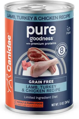 Canidae Pure Limited Ingredient Premium Wet Dog Food, Lamb, Turkey & Chicken Recipe, 13 oz. (Case of 12), Grain Free