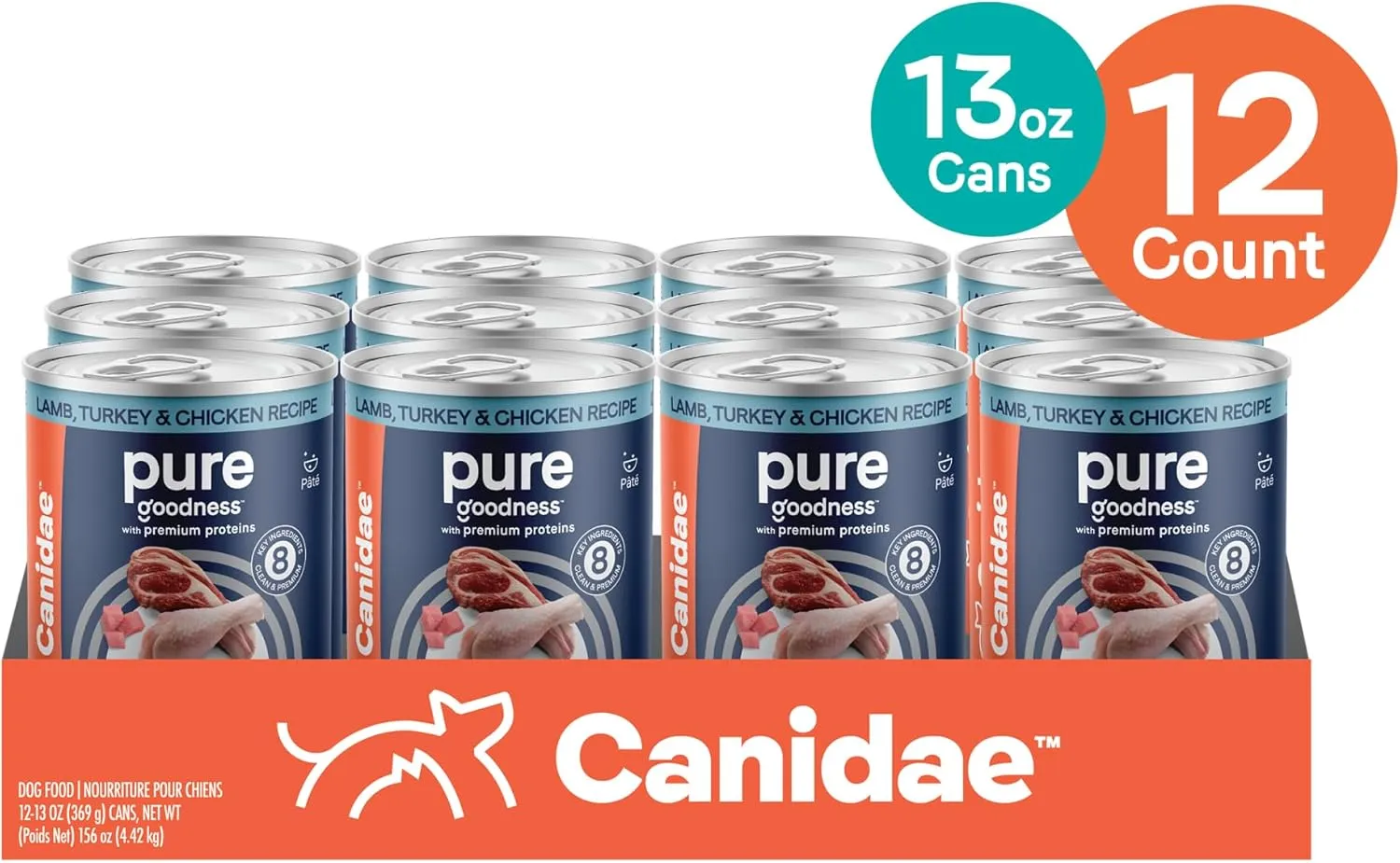 Canidae Pure Limited Ingredient Premium Wet Dog Food, Lamb, Turkey & Chicken Recipe, 13 oz. (Case of 12), Grain Free