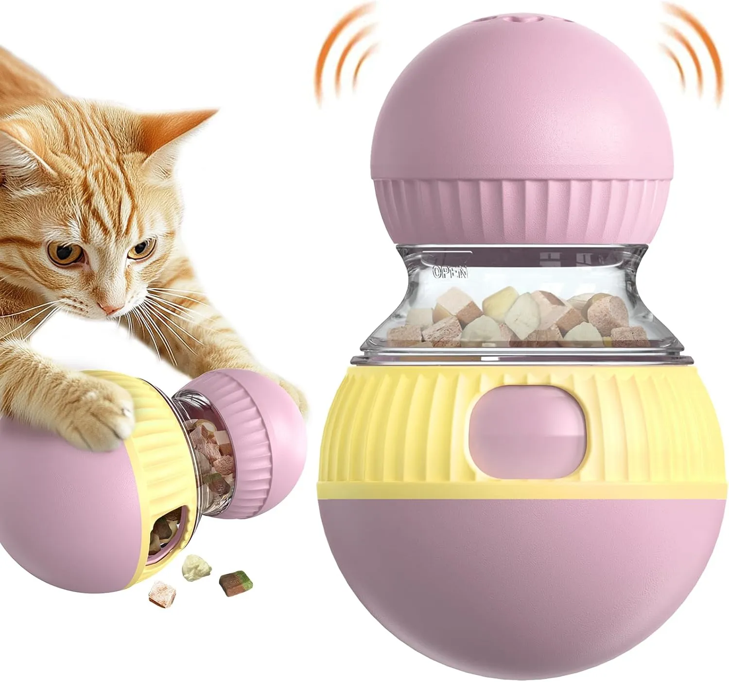 Cat Interactive Adjustable-Treat Dispensing Toys Lifelike Sandpiper Chirp Tweet Ball (Sound Can Be Turned Off) for Indoor Cats Kitten Puzzle Toy Food Slow Feeder Kitty Mind Game