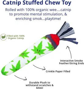 Catnip Toys for Indoor Cats, Cat Toy for Cat Enrichment, Durable Catnip Cat Wand Toy W/String Ends, Cat Toys for Indoor Cats/Cat Birthday/Kitten Toys (Cartoon Doobie, Original)