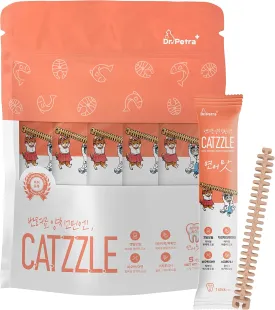 CATZZLE Cat Treats, Dental Chews for Indoor Cats, Cat Teeth Cleaning, Dental Care Snacks - Hairball Control (Salmon Flavor) (5 Sticks (Pack of 1))
