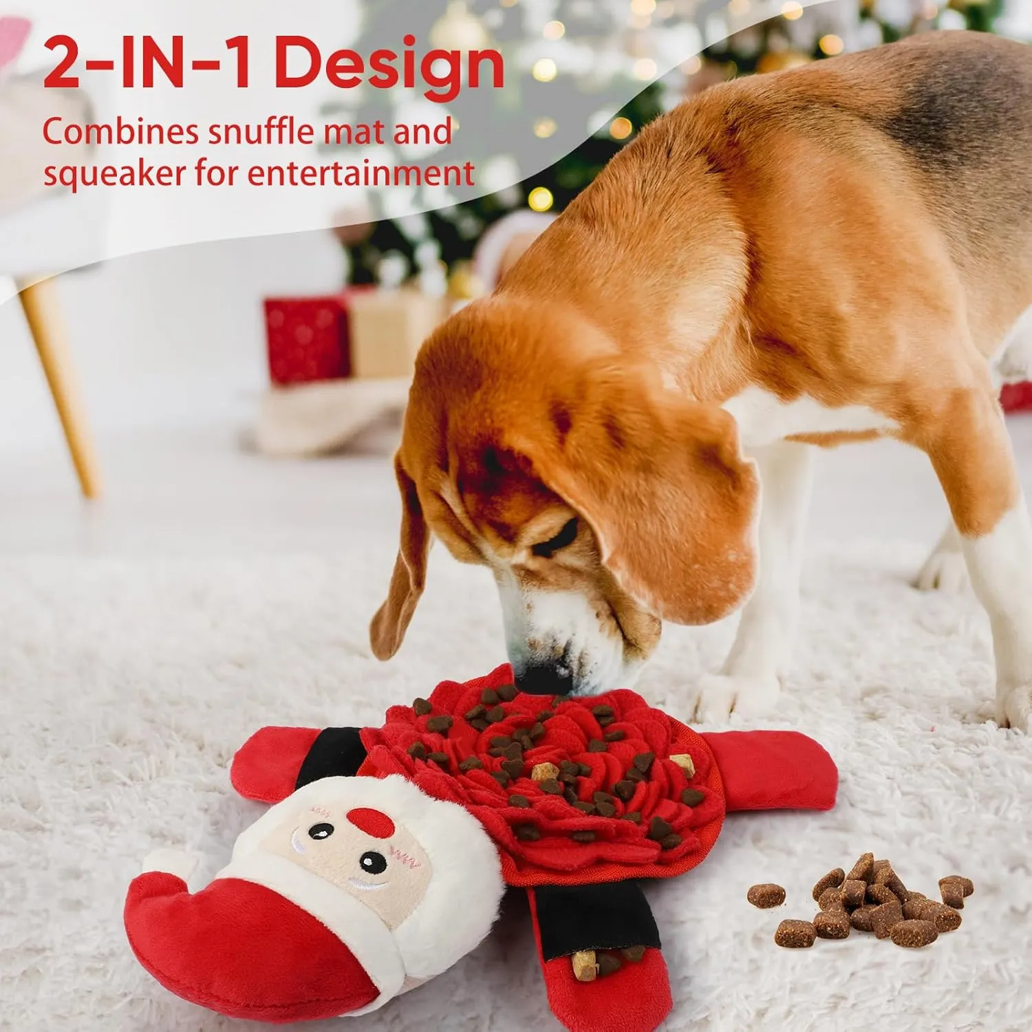 Christmas Squeaky Dog Toys, Plush No Stuffing and Snuffle Mat for Dog Puppy, Durable Chew Bite Toys for Small Medium Large Dogs, Interactive Xmas Santa Claus for Aggressive Chewers