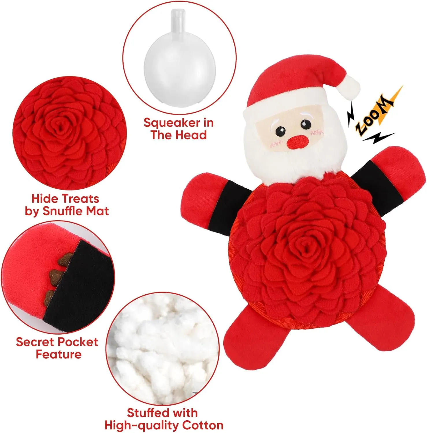 Christmas Squeaky Dog Toys, Plush No Stuffing and Snuffle Mat for Dog Puppy, Durable Chew Bite Toys for Small Medium Large Dogs, Interactive Xmas Santa Claus for Aggressive Chewers